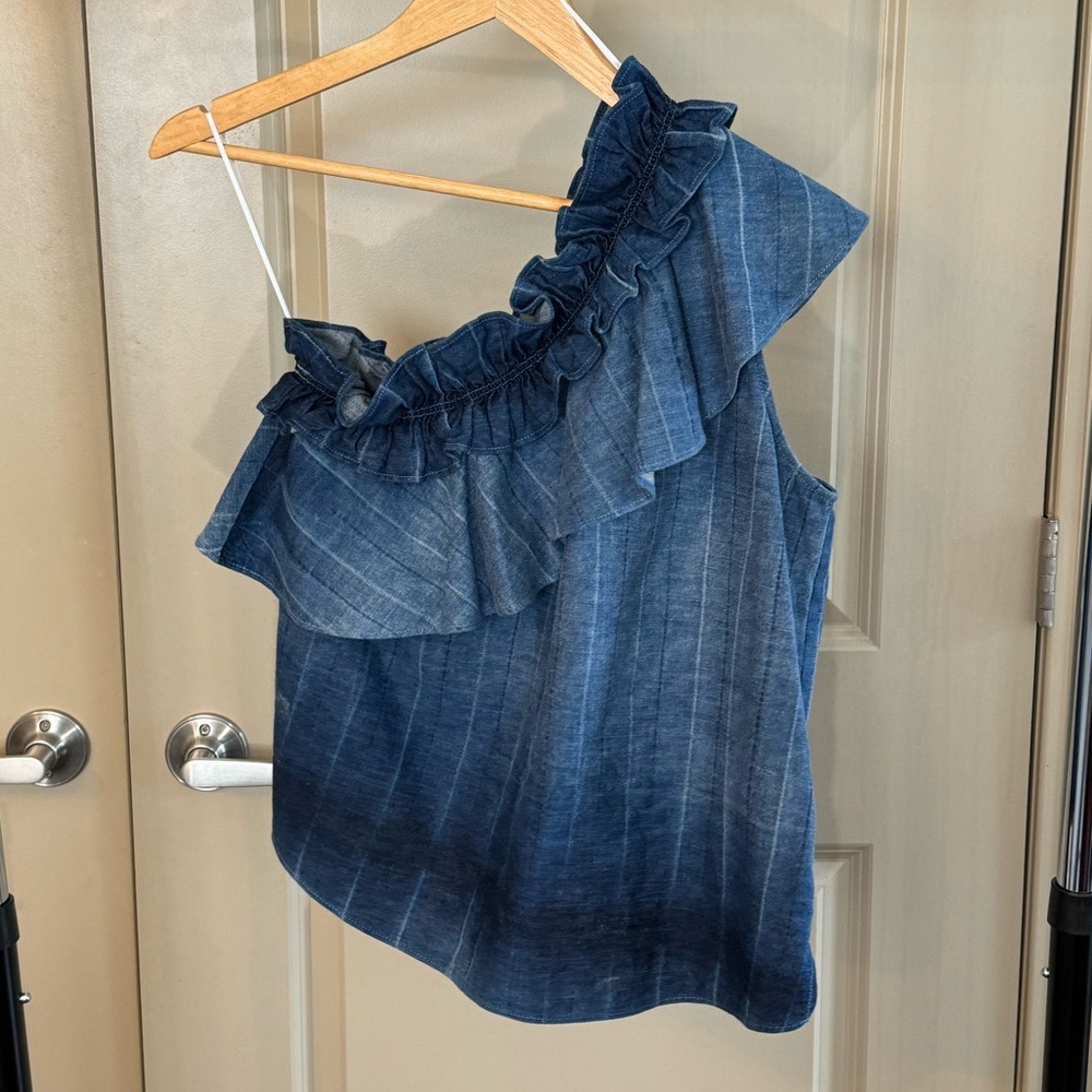 #summer 7 For All Mankind One Shoulder Ruffle Blouse